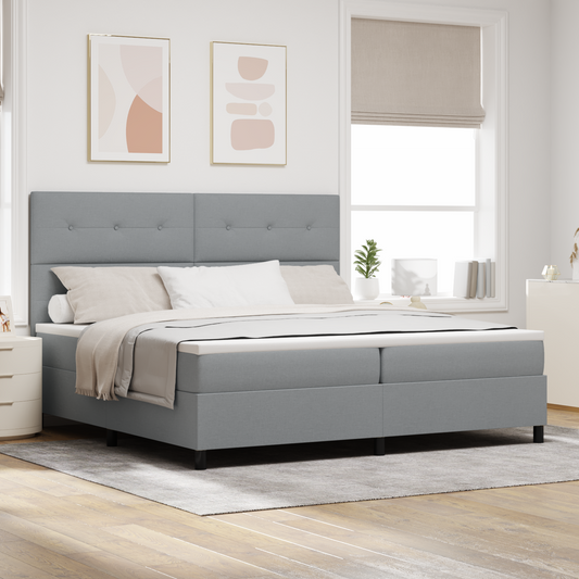 Box Spring Seng Med Madras Lys Grå 200X200 Cm Stof