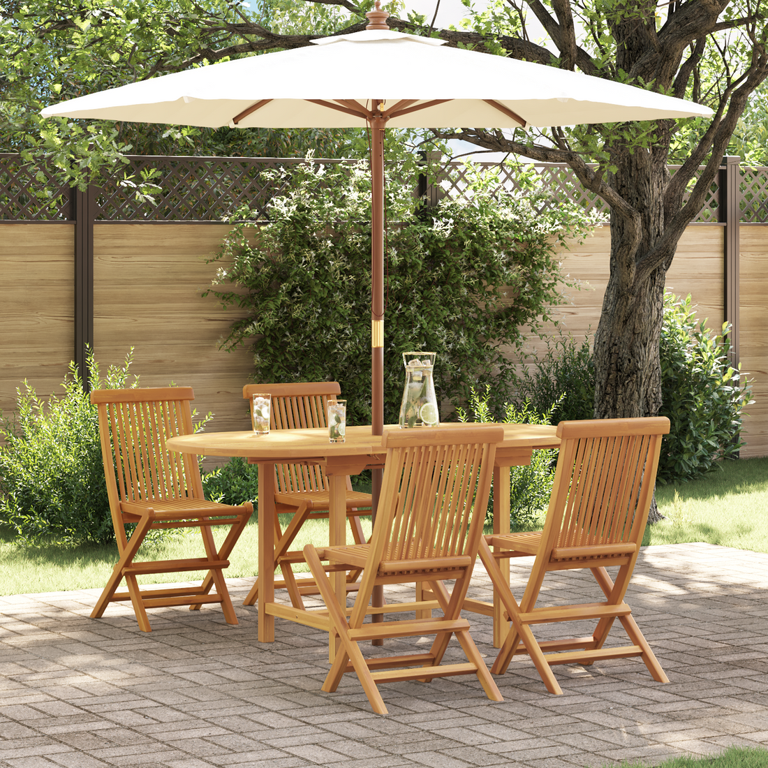 5-Delt Have Spisebordssæt Solidt Teaktræ