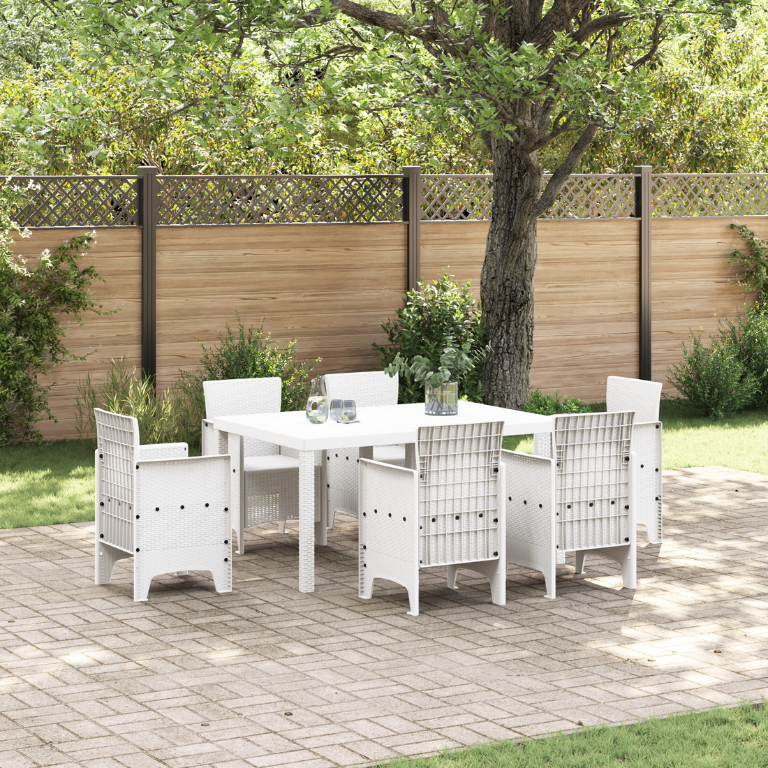 Havebord Hvid 150X100X73 Cm Poly Rattan