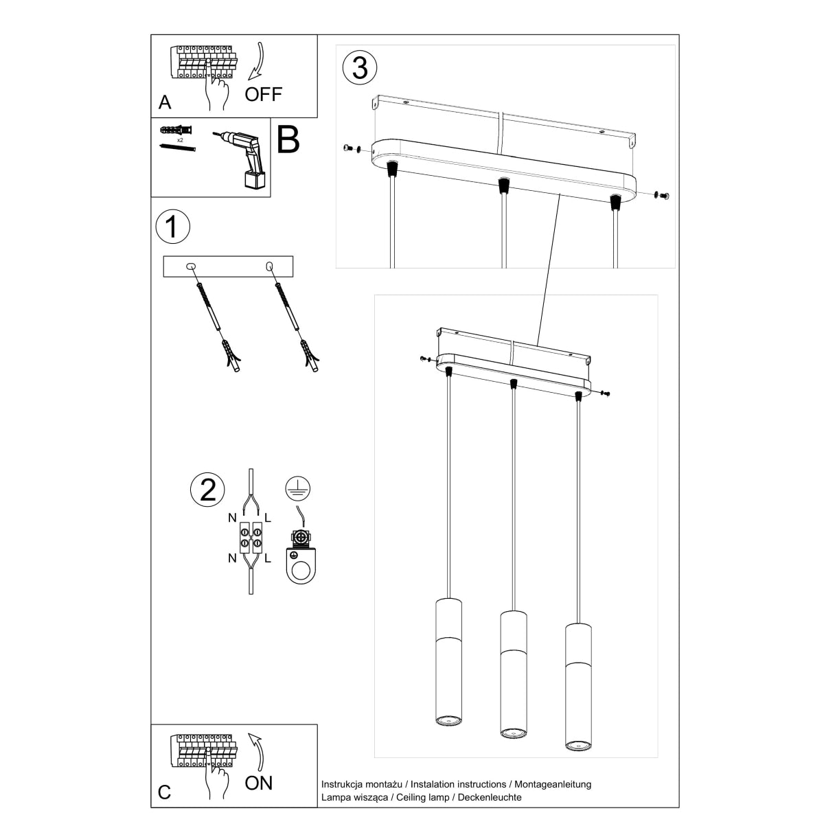 Pendel lampe PABLO 3 hvid - Billede 5
