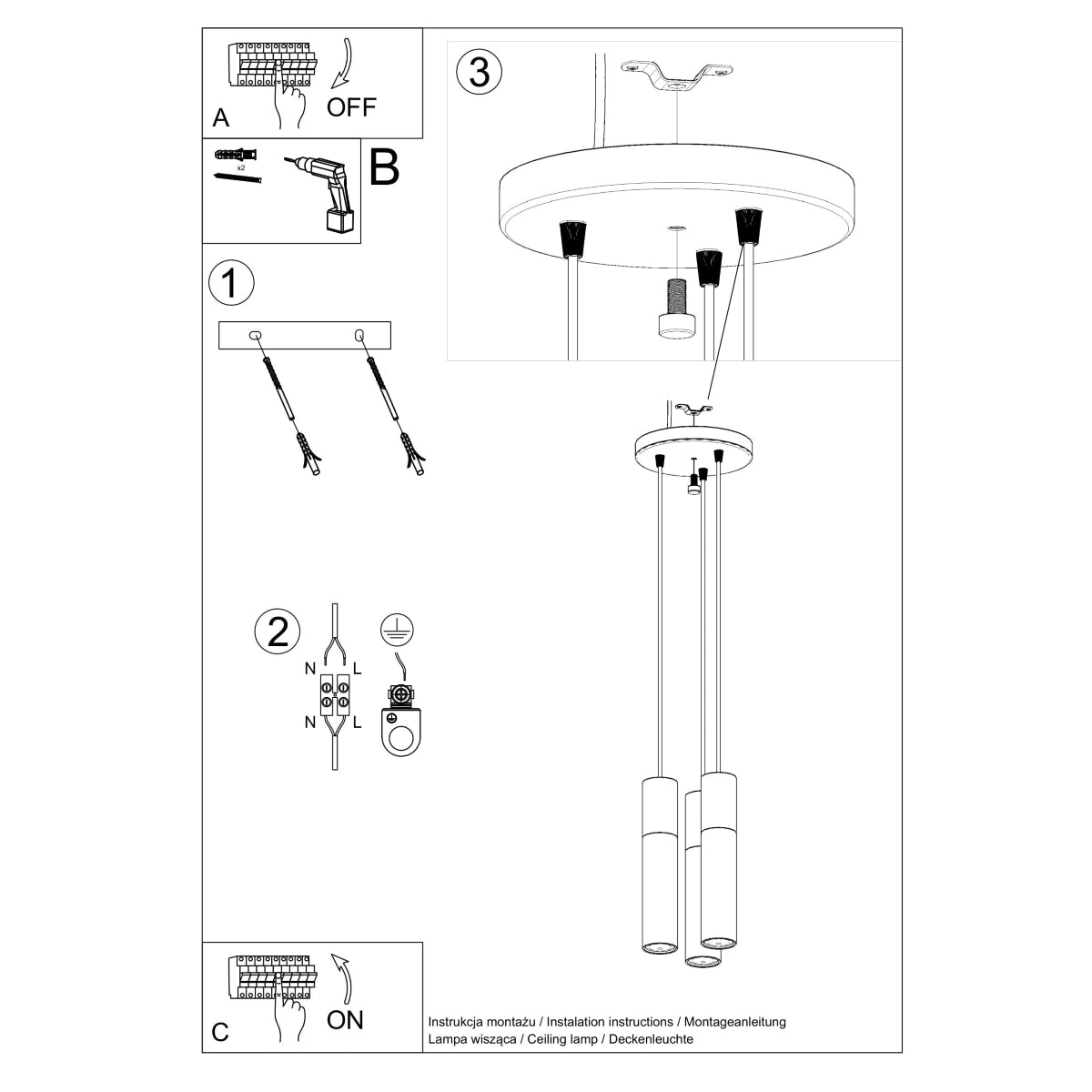 Pendel lampe PABLO 3P hvid - Billede 5