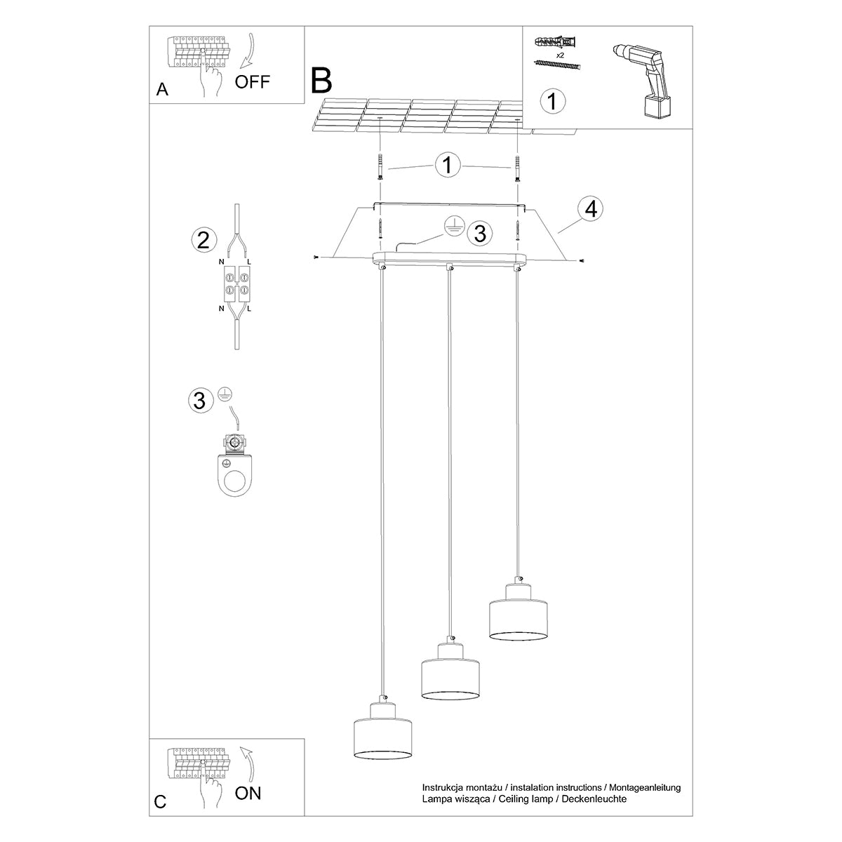 Pendellampe SAVAR 3 sort - Billede 6