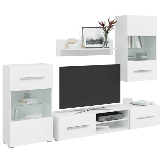 Skabssæt Med Tv-Skab Og Led-Lys 5 Dele