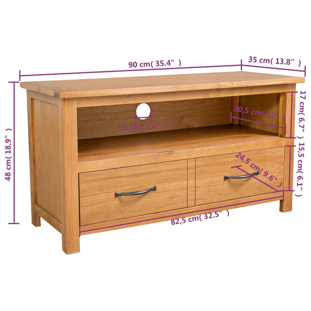 Tv-skab 90x35x48 Cm Massivt Egetræ - Billede 7