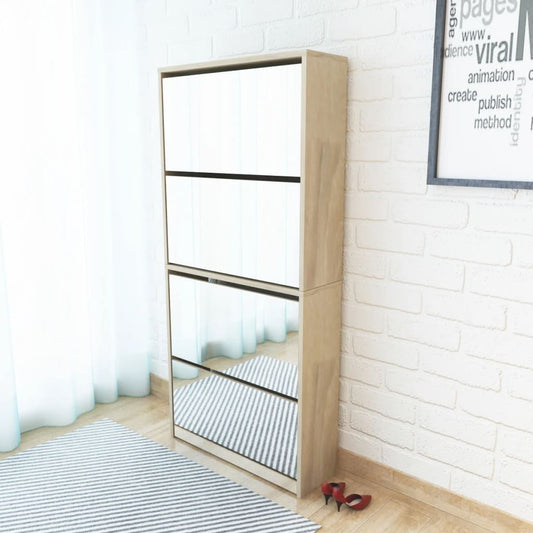Skoskab 4 Hylder Med Spejl 63X17X134 Cm