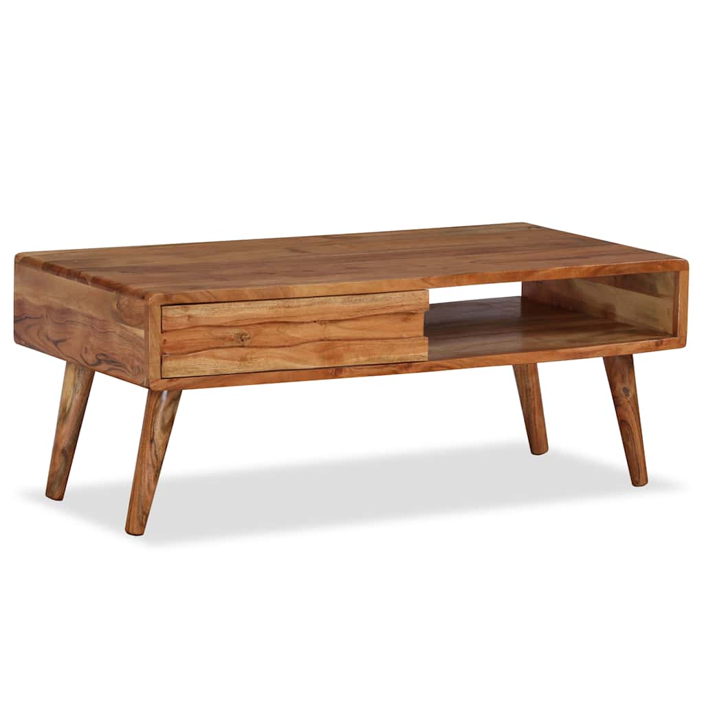 Sofabord I Massivt Træ Med Udskåret Skuffe 100 X 50 X 40 Cm - Hovedbillede