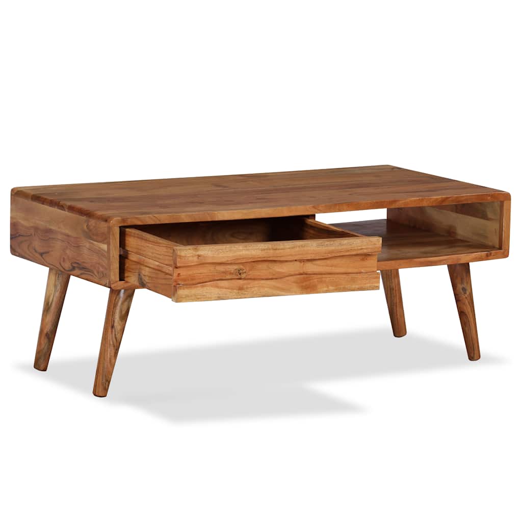 Sofabord I Massivt Træ Med Udskåret Skuffe 100 X 50 X 40 Cm - Billede 3