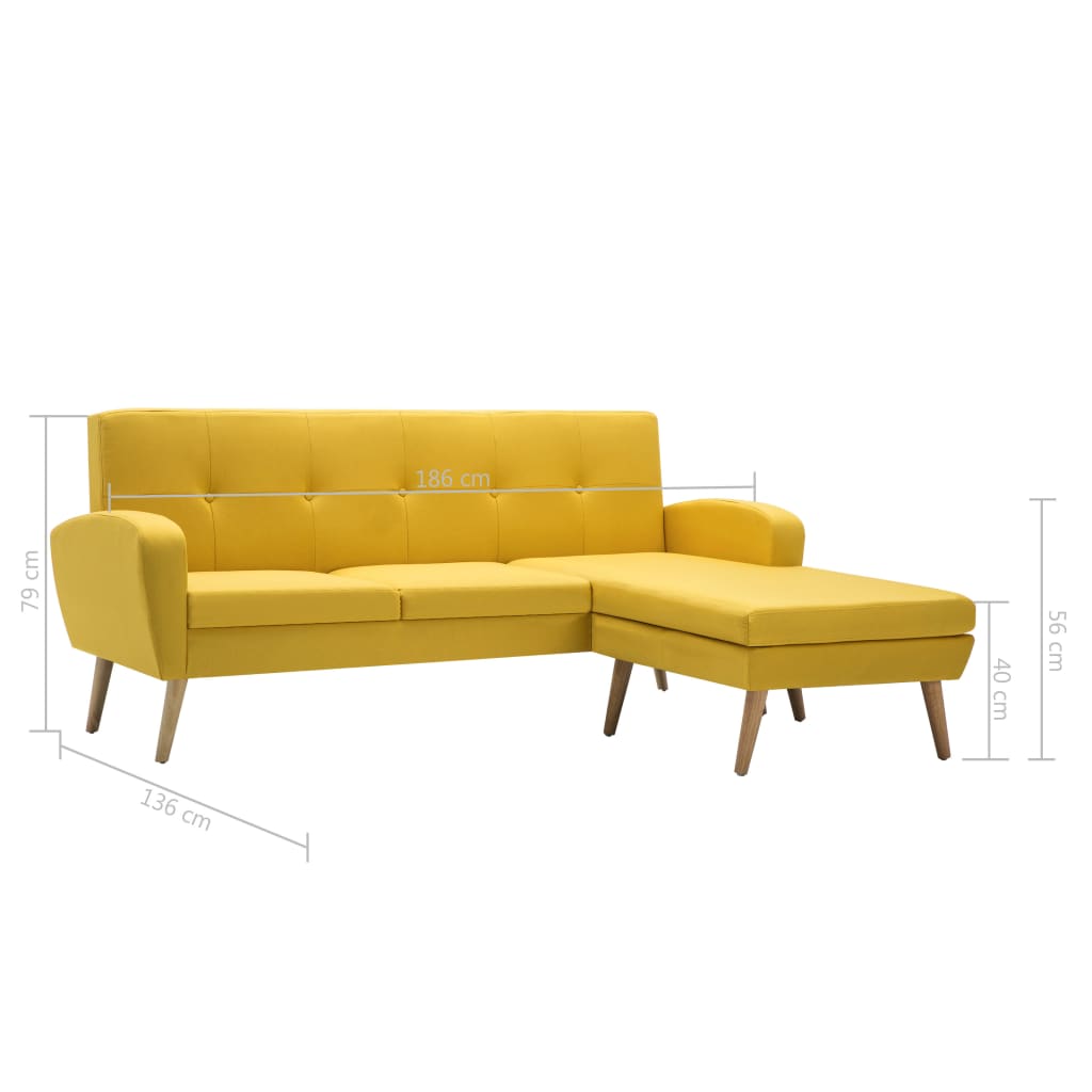 L-formet Sofa Stofbetræk 186 X 136 X 79 Cm Gul - Billede 10