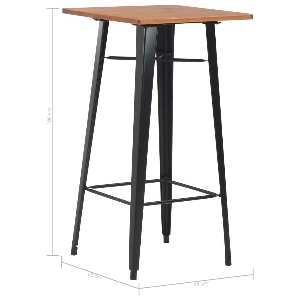 Barbord 60X60X108 Cm Massivt Fyrretræ Og Stål Sort