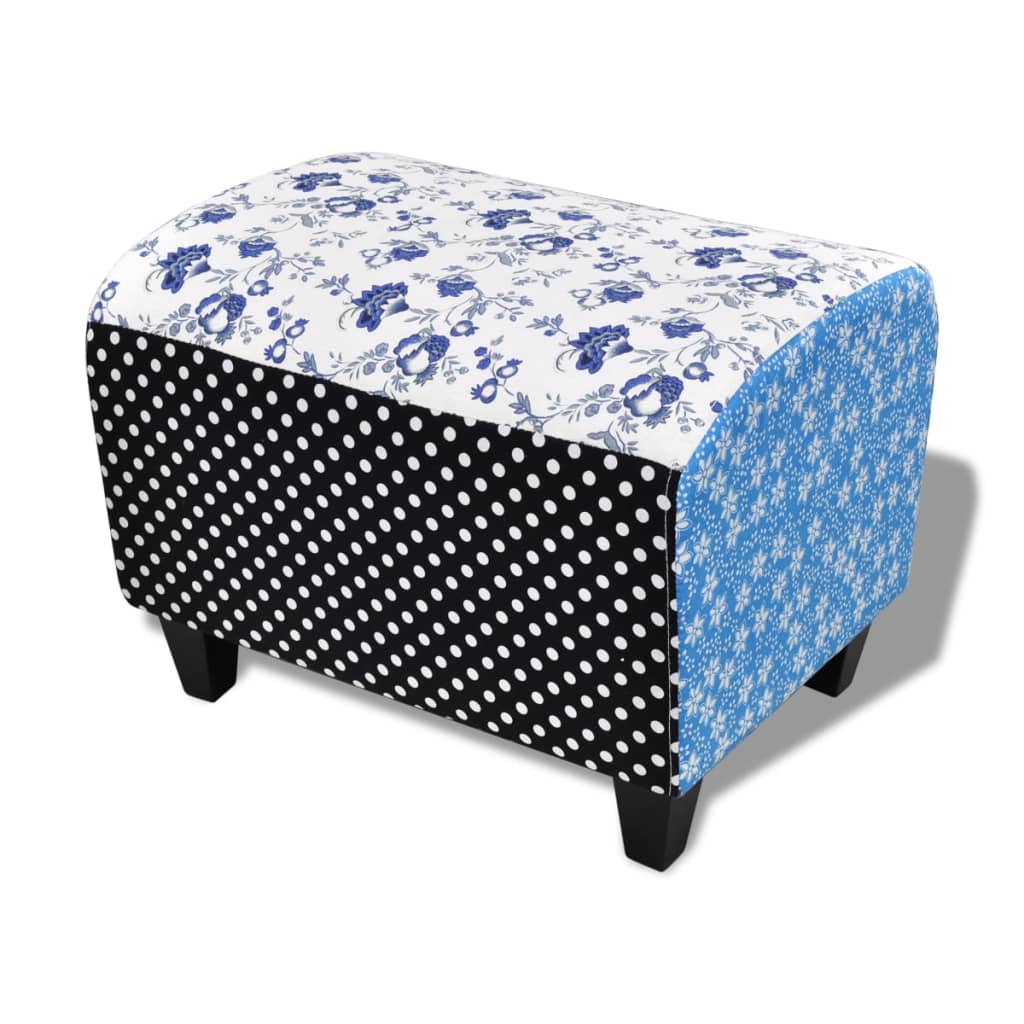 Fodskammel Patchwork Blå Og Hvid - Billede 2
