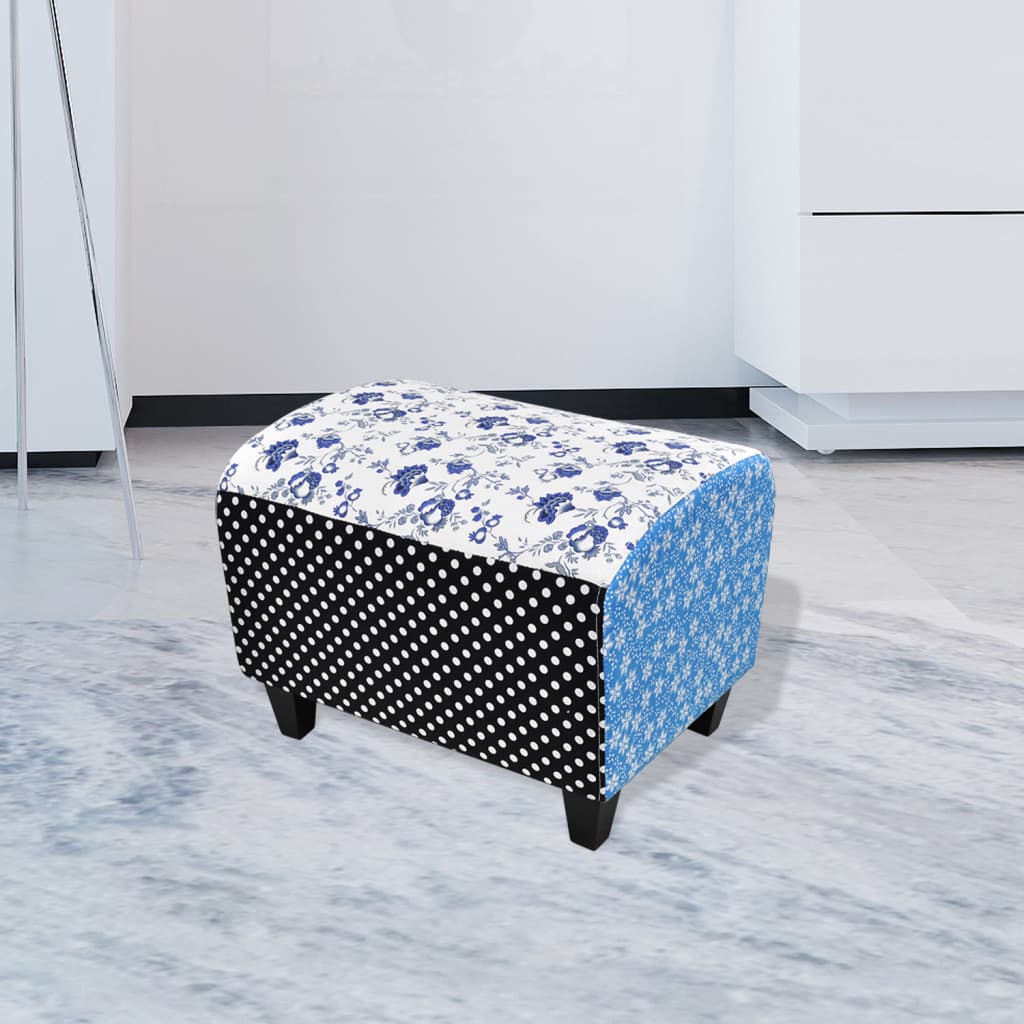 Fodskammel Patchwork Blå Og Hvid - Hovedbillede