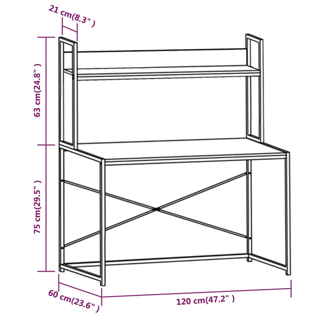 Computerbord 120 X 60 X 138 Cm Sort Og Egetræsfarve - Billede 9