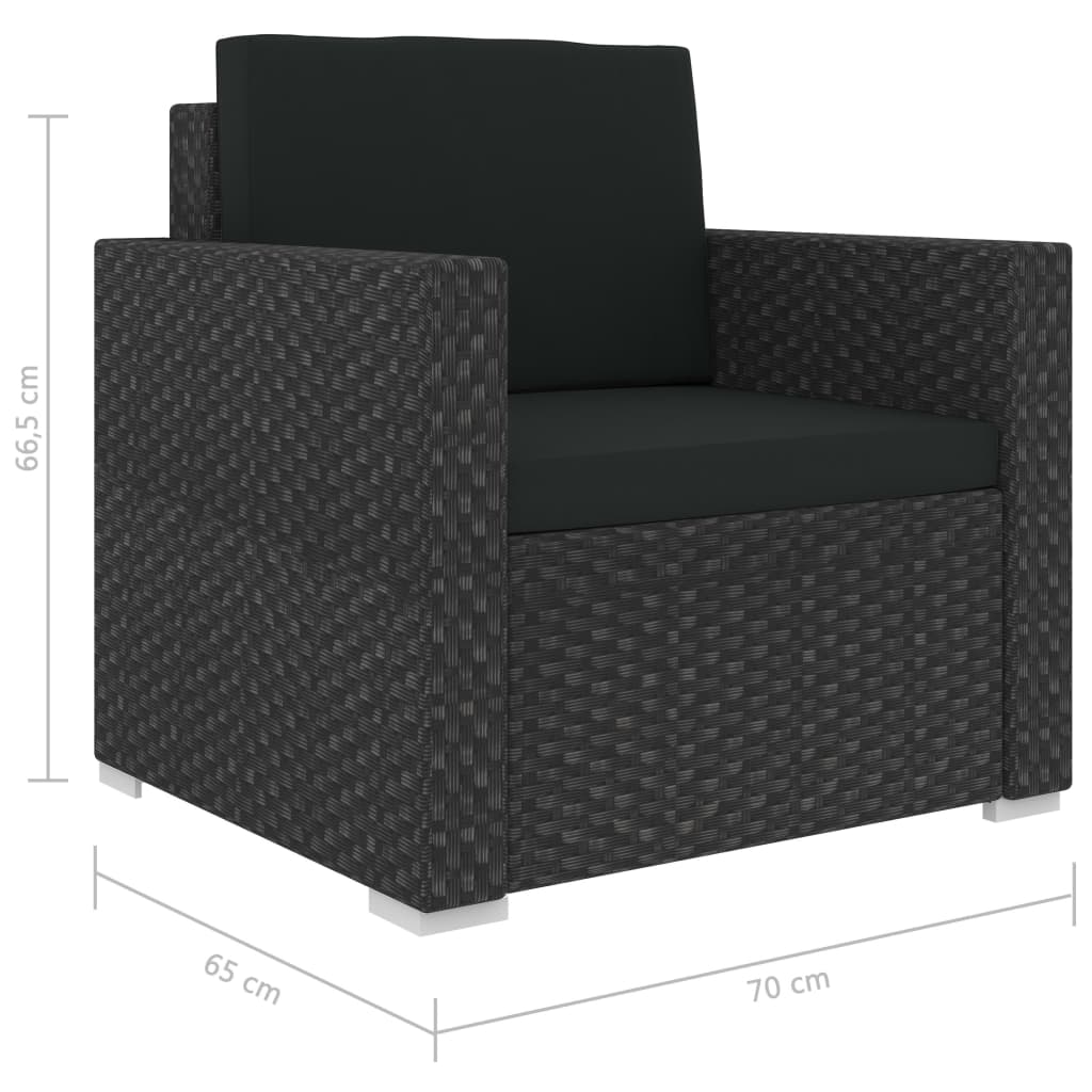 Haveloungesæt 12 Dele Med Hynder Polyrattan Sort