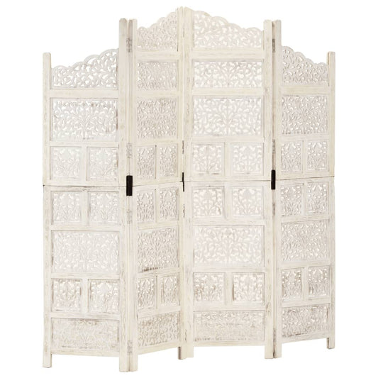 4-Panels Rumdeler Håndskåret 160 X 165 Cm Massivt Mangotræ