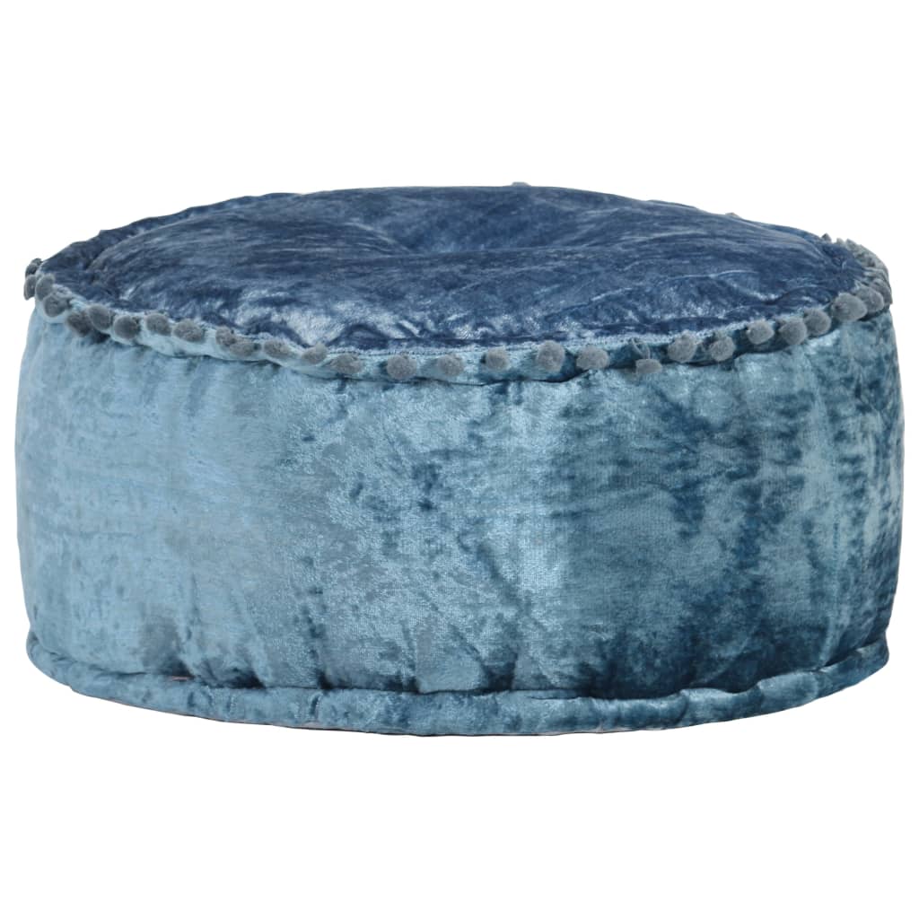 Puf 40x20 Cm Rund Velour Blå - Hovedbillede