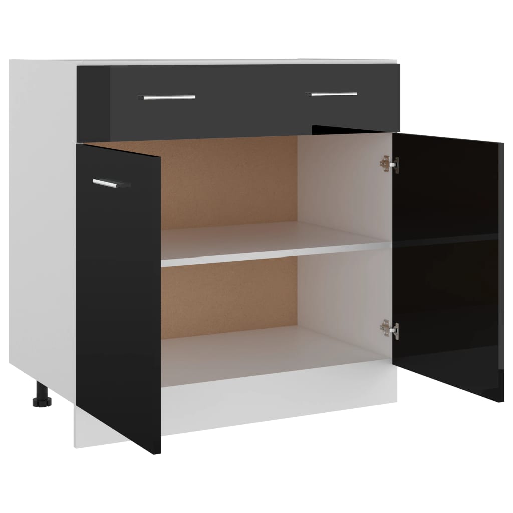 Skuffeunderskab Lyon 80X46X81,5Cm Konstrueret Træ Sort Højglans