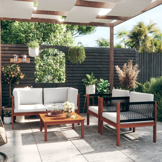 Loungesæt Til Haven 5 Dele Med Hynder Massivt Akacietræ Creme