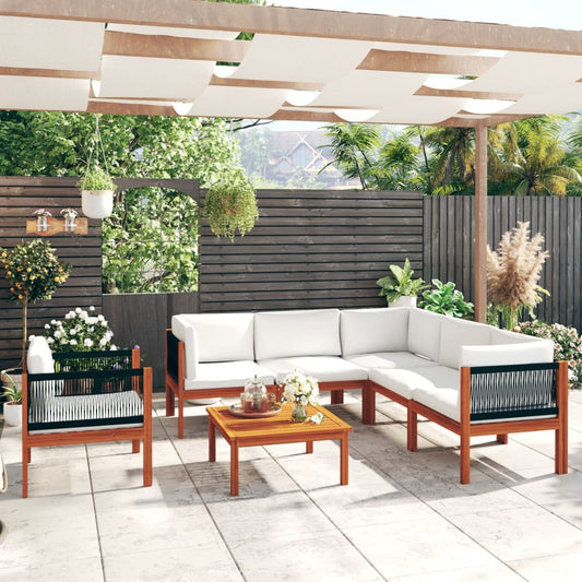 Loungesæt Til Haven 7 Dele Med Hynder Massivt Akacietræ Creme