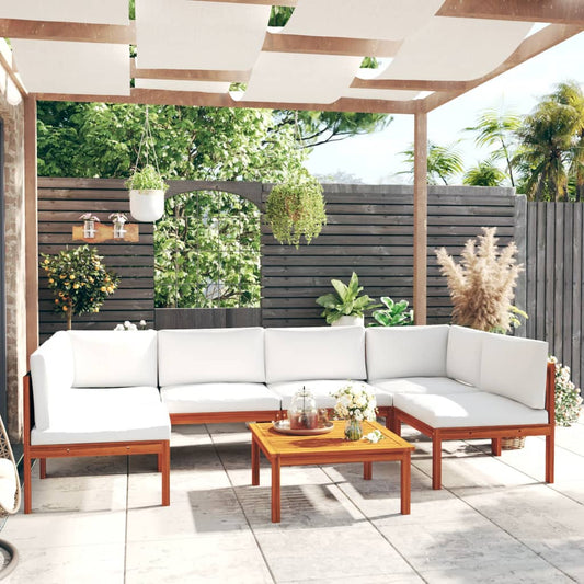 Loungesæt Til Haven 7 Dele Med Hynder Massivt Akacietræ Creme