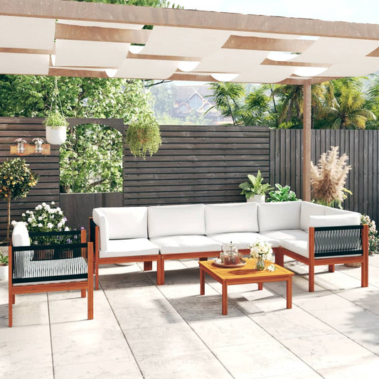 Loungesæt Til Haven 7 Dele Med Hynder Massivt Akacietræ Creme