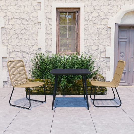 Udendørs Spisebordssæt 3 Dele Polyrattan Og Glas