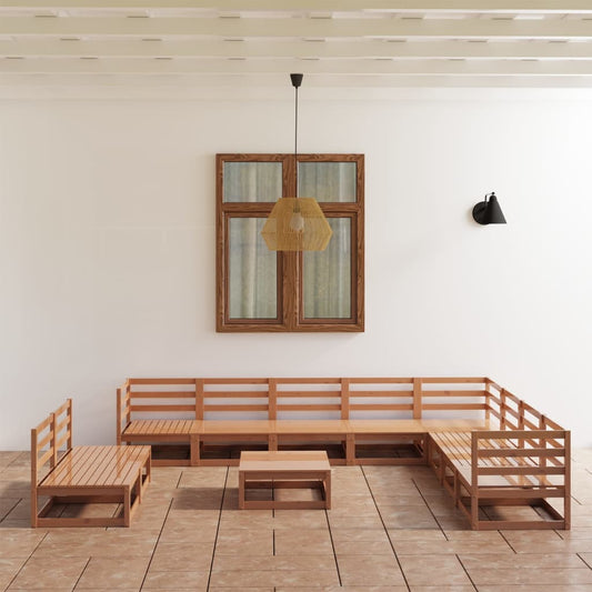 Loungesæt Til Haven 11 Dele Massivt Fyrretræ Gyldenbrun