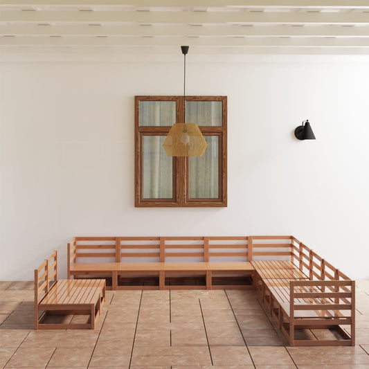 Loungesæt Til Haven 11 Dele Massivt Fyrretræ Gyldenbrun