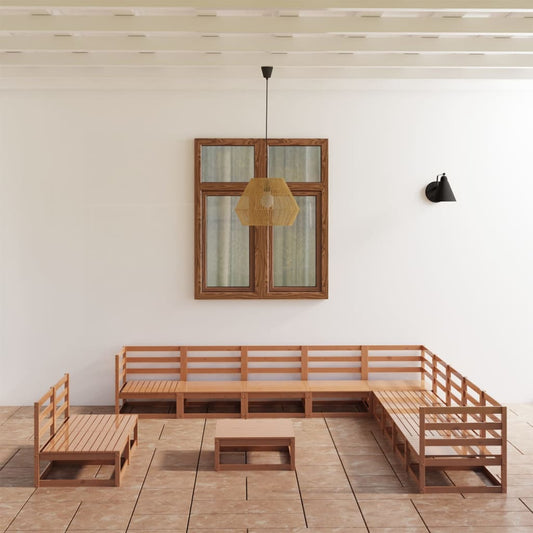 Loungesæt Til Haven 12 Dele Massivt Fyrretræ Gyldenbrun