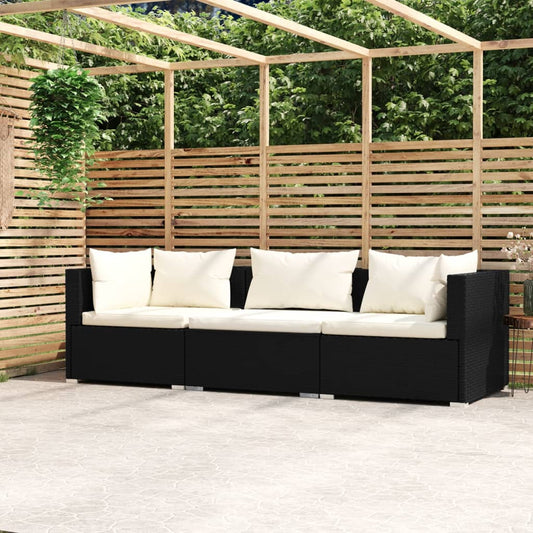 3-Personers Sofa Med Hynder Polyrattan Sort