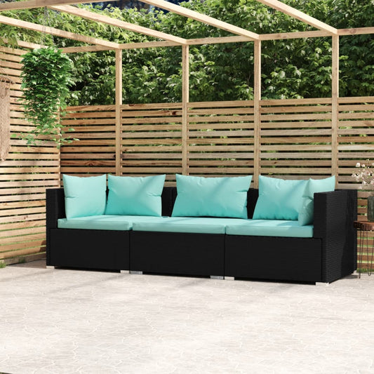 3-Personers Sofa Med Hynder Polyrattan Sort
