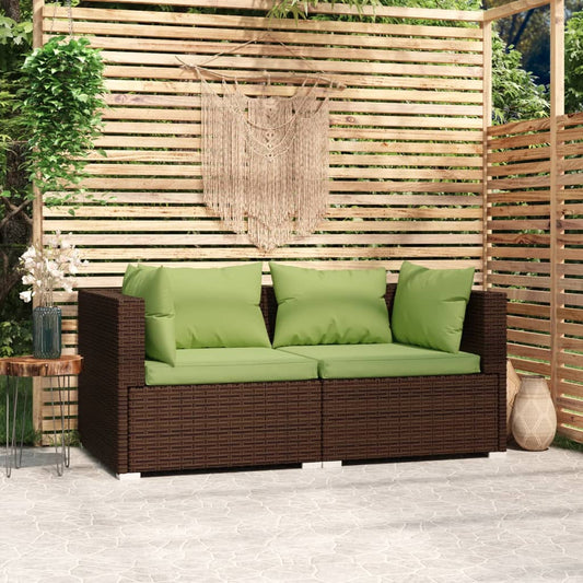 2-Personers Sofa Med Hynder Polyrattan Brun