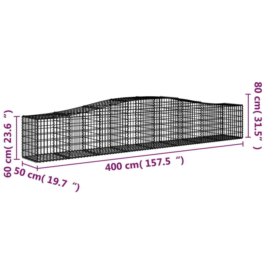 Buede Gabionkurve 2 Stk. 400x50x60/80 Cm Galvaniseret Jern - Billede 6