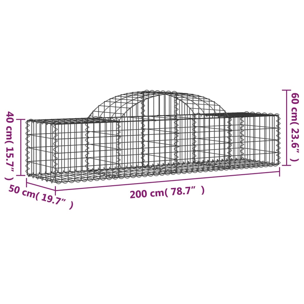 Buede Gabionkurve 7 Stk. 200x50x40/60 Cm Galvaniseret Jern - Billede 6