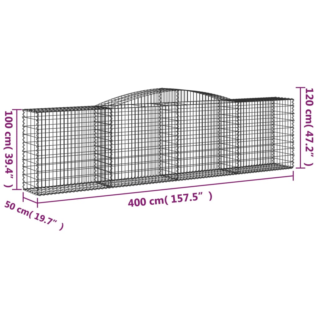 Buede Gabionkurve 3 Stk. 400x50x100/120 Cm Galvaniseret Jern - Billede 6