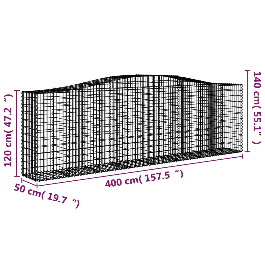 Buet Gabionkurv 400x50x120/140 Cm Galvaniseret Jern - Billede 5
