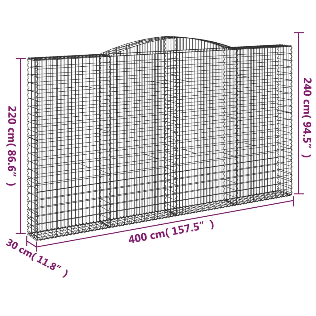 Buet Gabionkurv 400x30x220/240 Cm Galvaniseret Jern - Billede 5