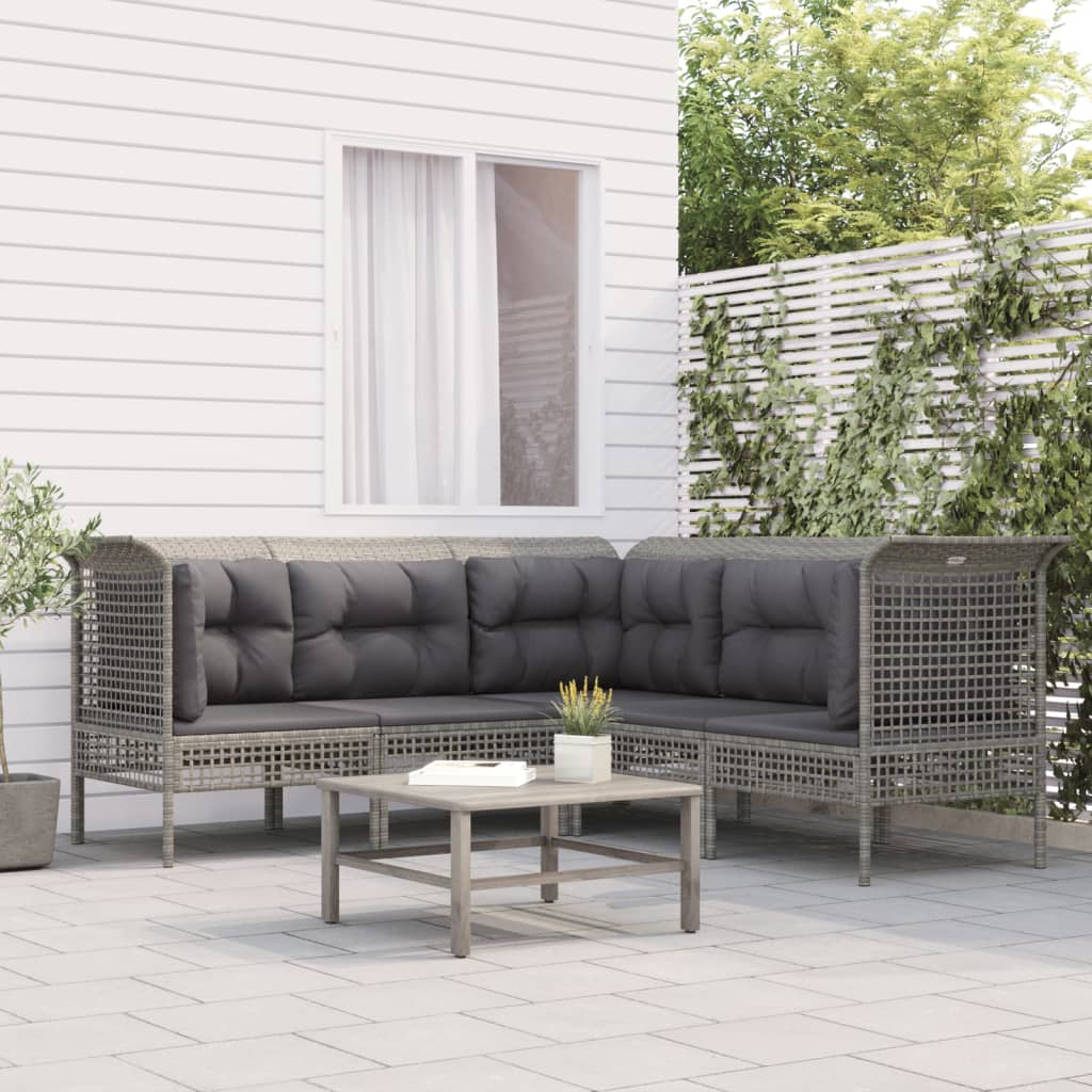 Loungesæt Til Haven 5 Dele Med Hynder Polyrattan Grå - Variant 319666