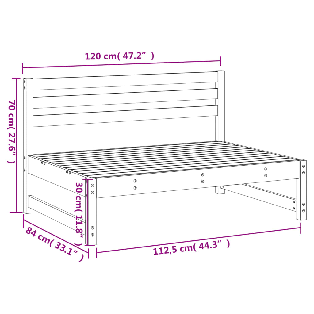 Midtermodul Til Havesofa 120x80 Cm Massivt Fyrretræ Hvid - Billede 7