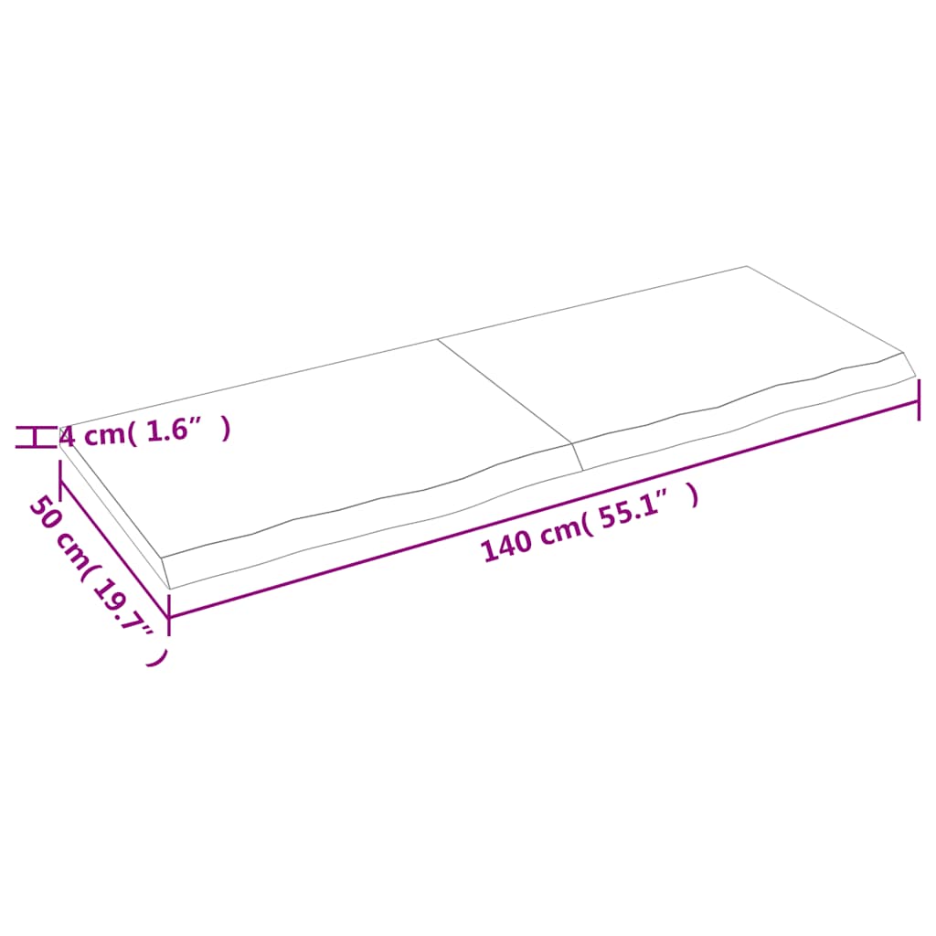 Væghylde 140x50x(2-4) Cm Behandlet Massivt Egetræ - Billede 9
