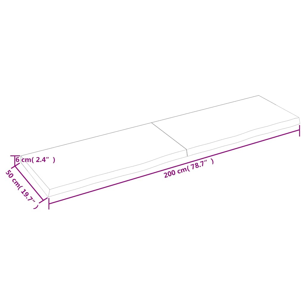 Væghylde 200x50x(2-6) Cm Behandlet Massivt Egetræ Mørkebrun - Billede 9