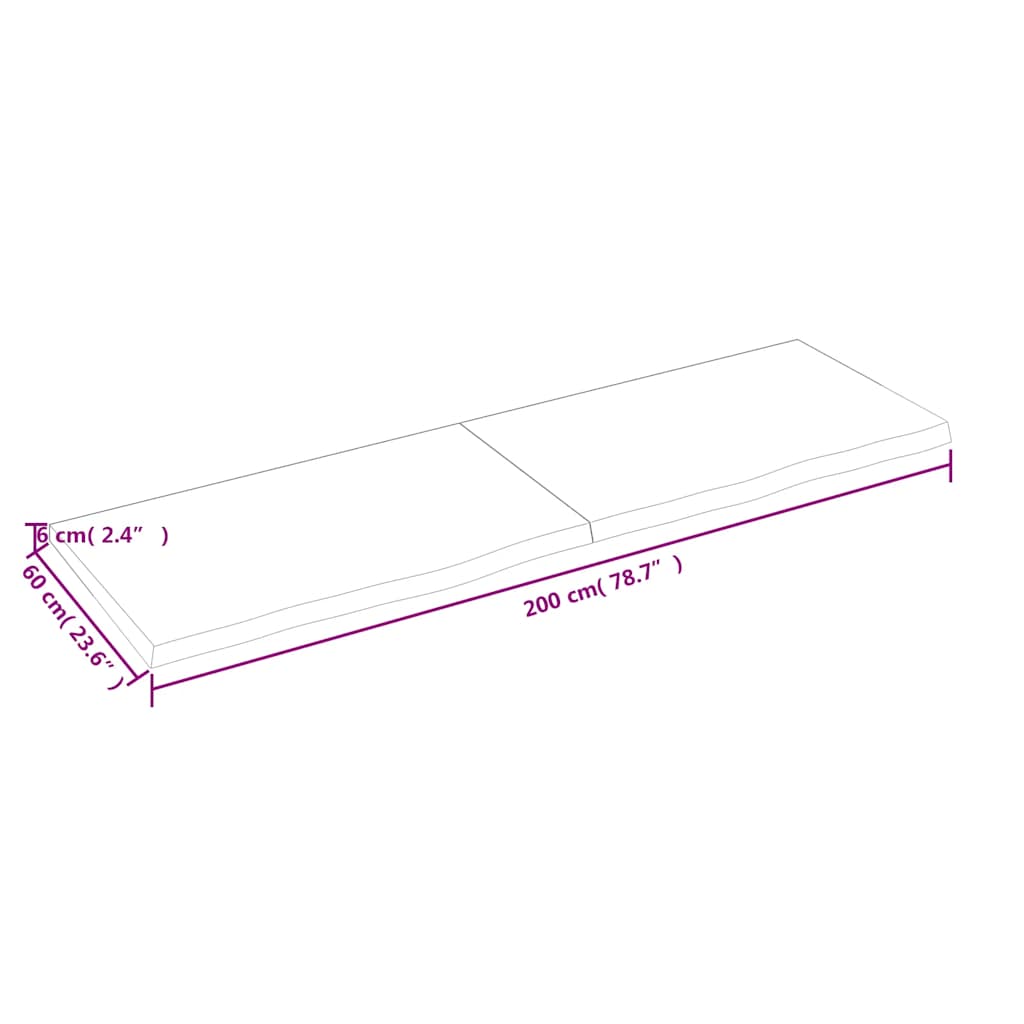 Væghylde 200x60x(2-6) Cm Behandlet Massivt Egetræ Mørkebrun - Billede 9