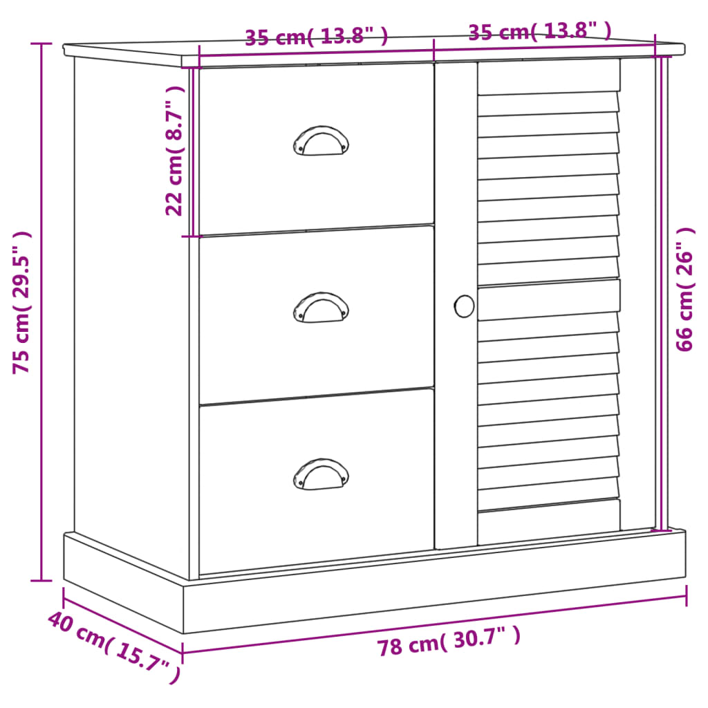 Skænk Med Skuffer Vigo 78x40x75 Cm Massivt Fyrretræ - Billede 9