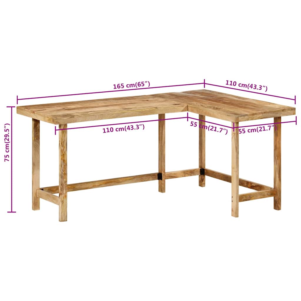 Skrivebord 165x110x75 Cm Massivt Mangotræ - Billede 9