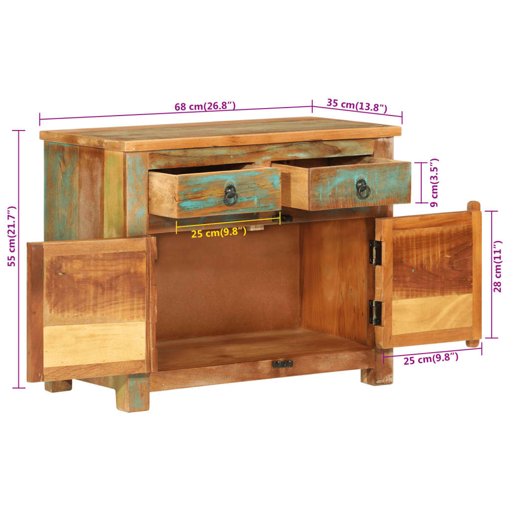 Skænk 68x35x55 Cm Massivt Genbrugstræ - Billede 8