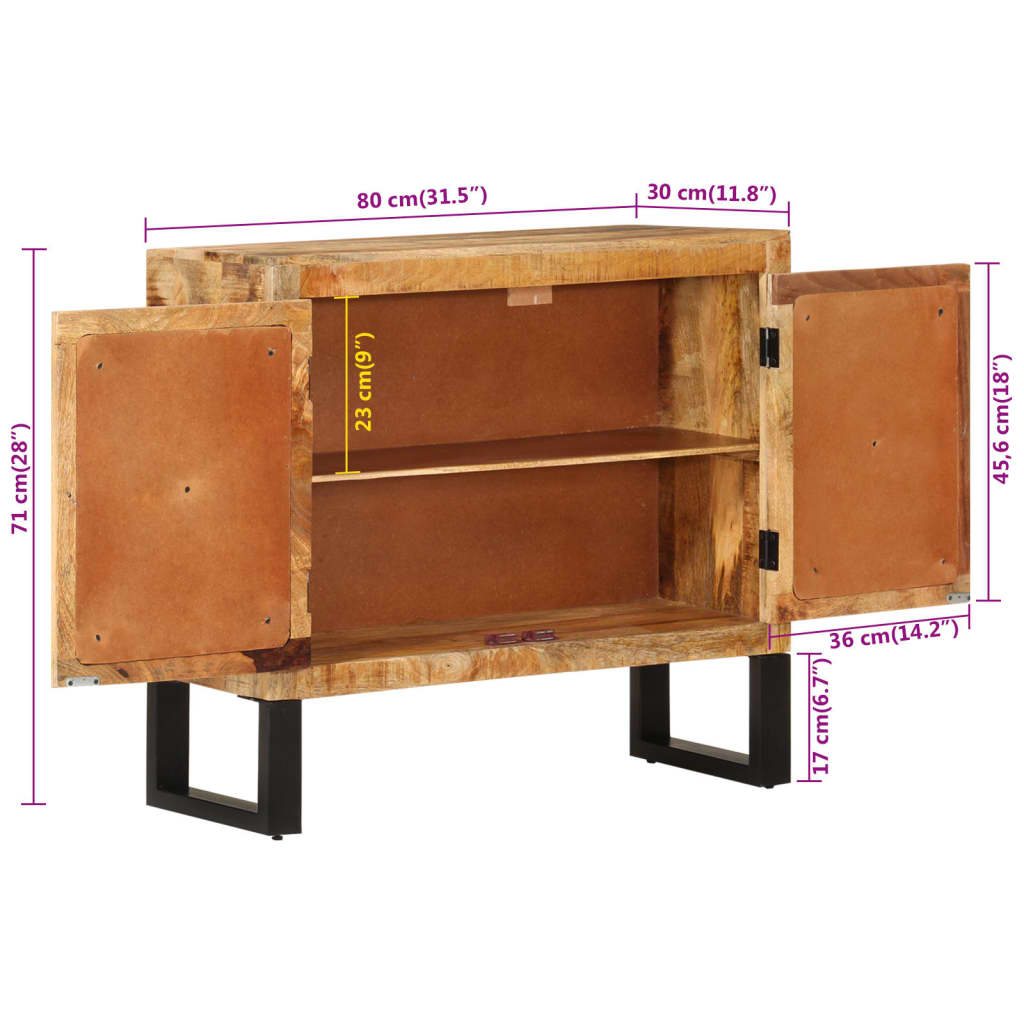 Skænk 80x30x71 Cm Massivt Ru Mangotræ Og Metal - Billede 8