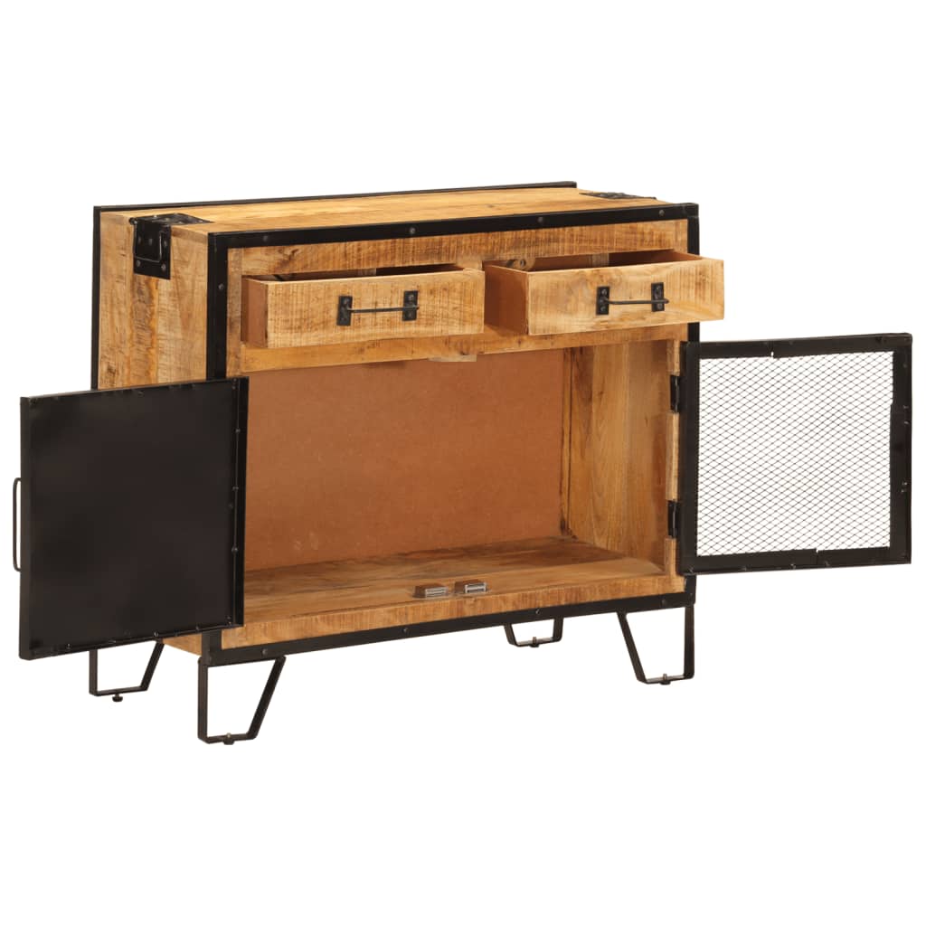 Skænk 80x31x66 Cm Massivt Ru Mangotræ Og Metal - Billede 2