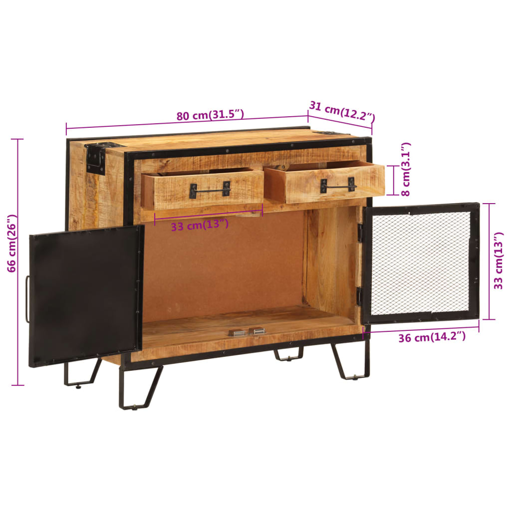 Skænk 80x31x66 Cm Massivt Ru Mangotræ Og Metal - Billede 8