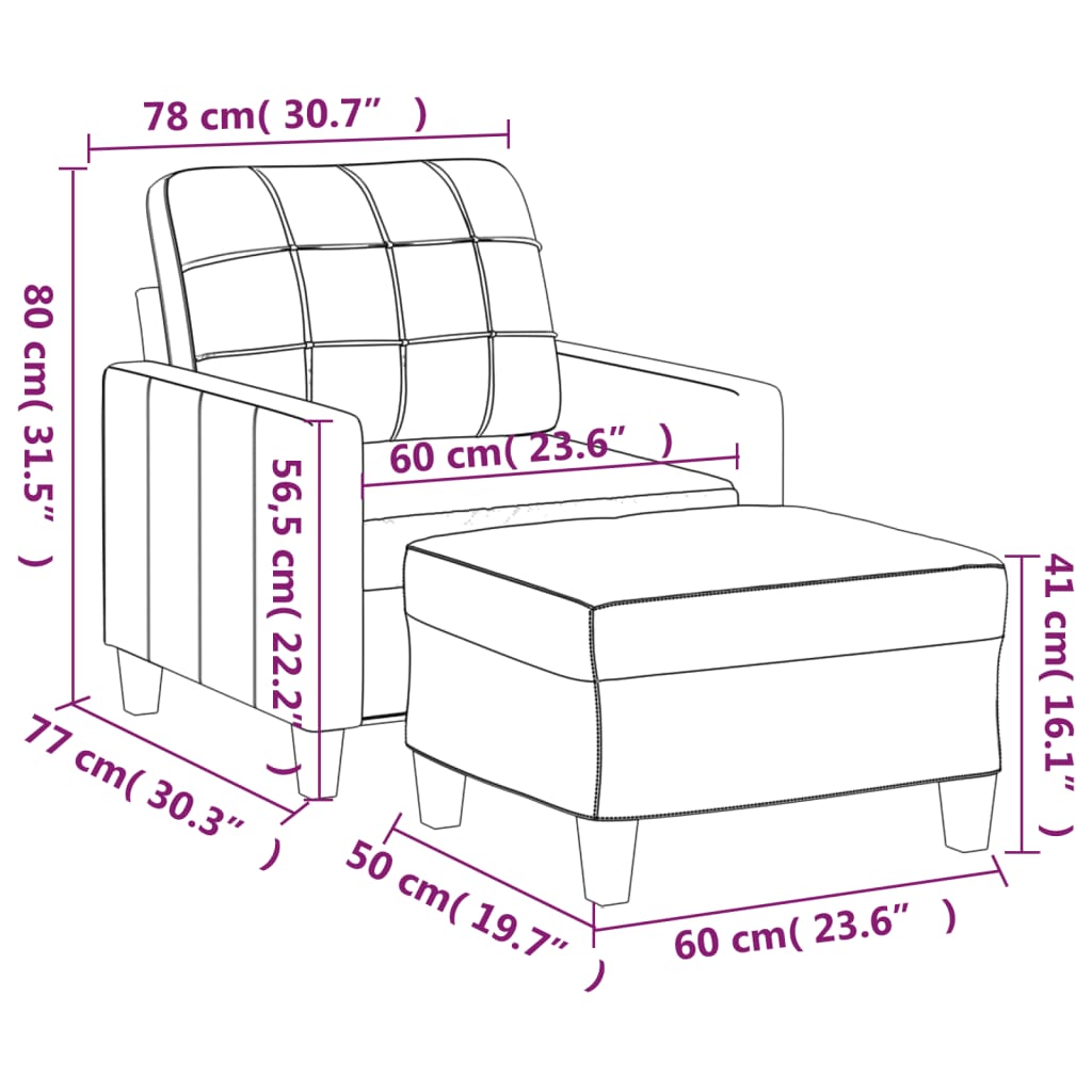 Sofastol med Fodskammel 60 Cm Kunstlæder - billede 7