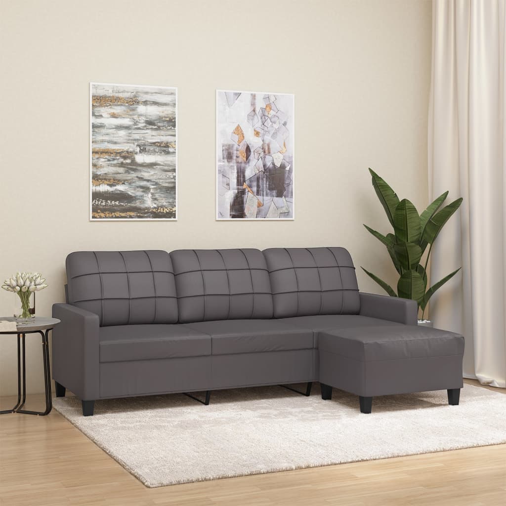 3-personers Sofa med Fodskammel 180 Cm Kunstlæder