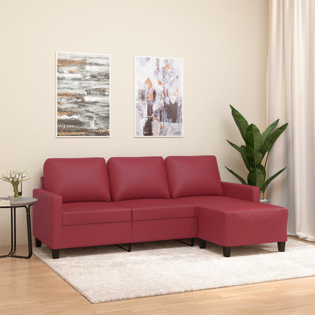 3-personers Sofa med Fodskammel 180 Cm Kunstlæder